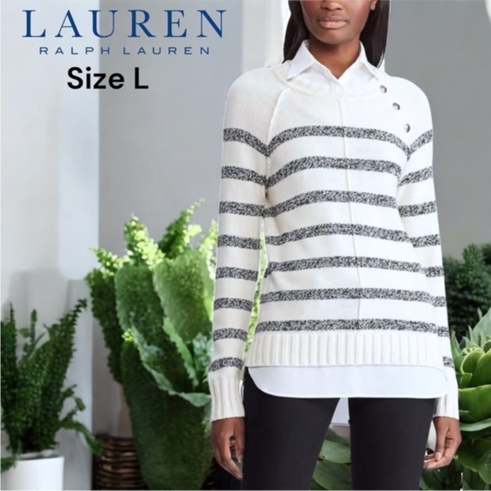 Lauren Ralph Lauren Cream Black Nautical Striped Sweater + RalphLauren Gift Box - Picture 1 of 11